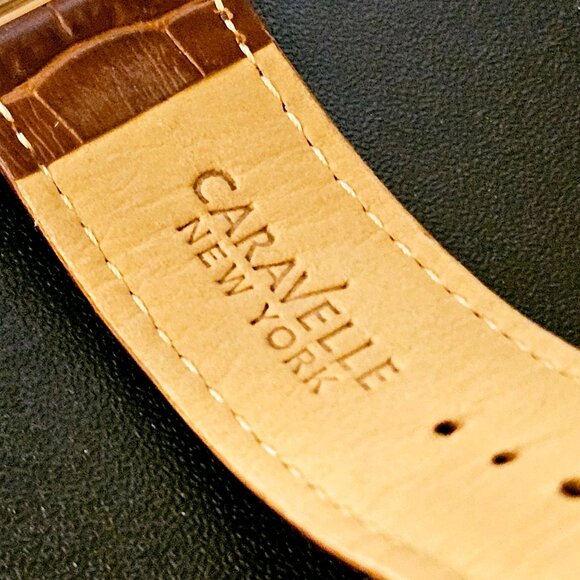 Caravelle New York Women's Brown Genuine Leather Crocodile Rectangle Watch - Picture 8 of 8